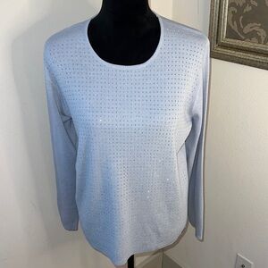 Picadilly Canada Sz L‎ light blue embellished silver tone beads long sleeves New